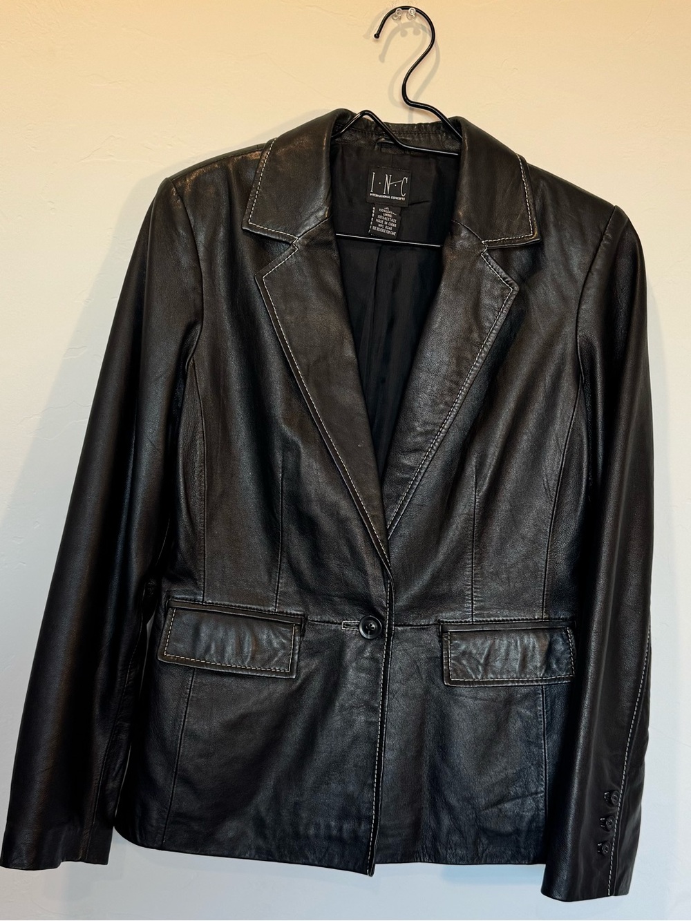 INC International Concepts Black Leather Blazer Jacket- Goth Whimsigoth Edgy